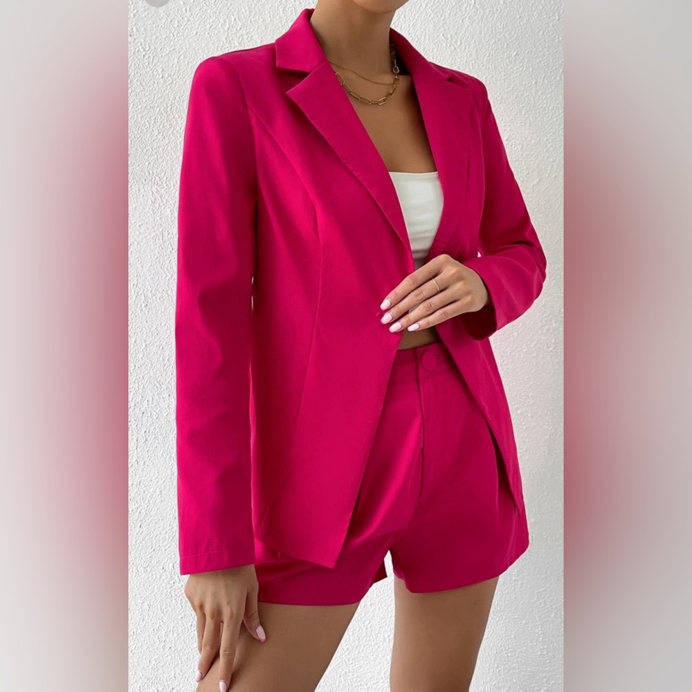2 piece set Lapel collar Single Button
Blazer & tailored Shorts hot pink